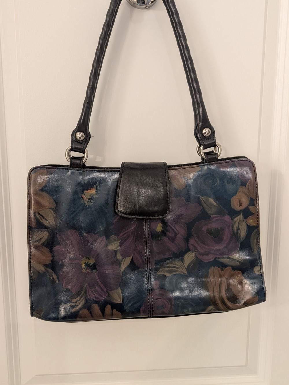 Patricia Nash Black Floral Leather Shoulder Bag
